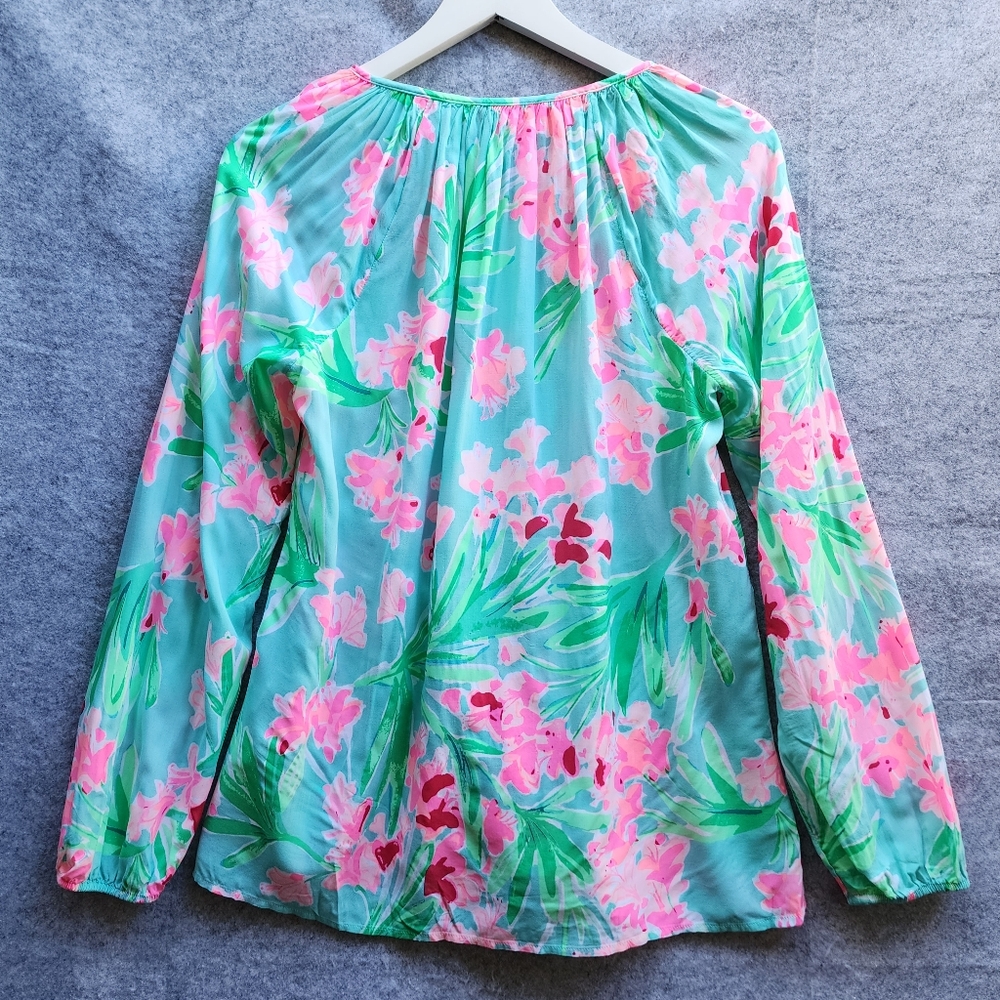 Lilly Pulitzer Willa Top In Floral Aqua Al Freso Isn't She Lovely Resort Beach - Picture 4 of 9